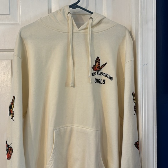 NWOT Fanjoy Cream Colored Girls Supporting Girls Long Sleeve Hooded Sweatshirt - Picture 2 of 9